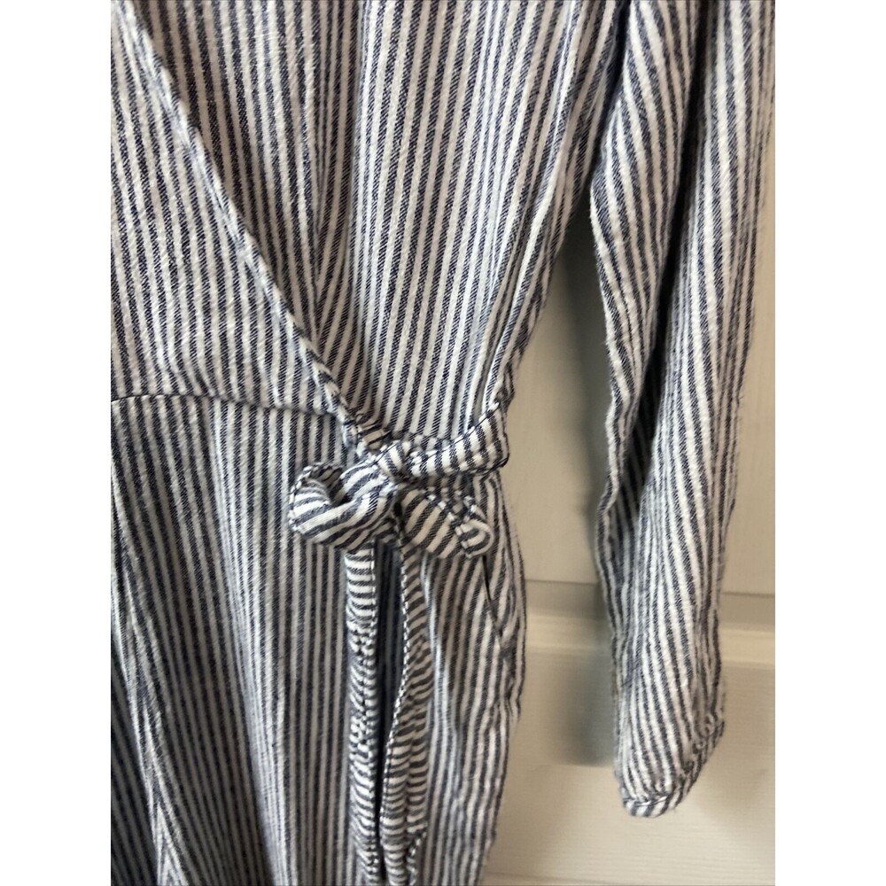 Old Navy Linen Jumper Womens Small Blue White Striped Faux Wrap Wide Leg - Picture 3 of 10